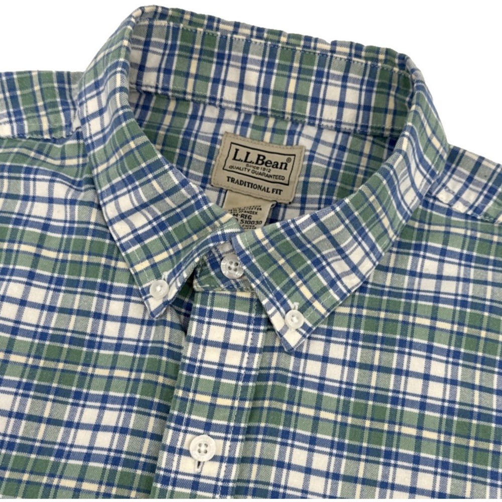 L.L.Bean Button Up Mens M Long Sleeve Blue Green Plaid Outdoor Shirt‎